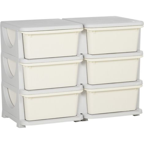 Buffet et enfilade Boîte de rangement en plastique 6 tiroirs organisateur de jouets petit meuble à tiroirs pour enfants crème blanche (1/5)