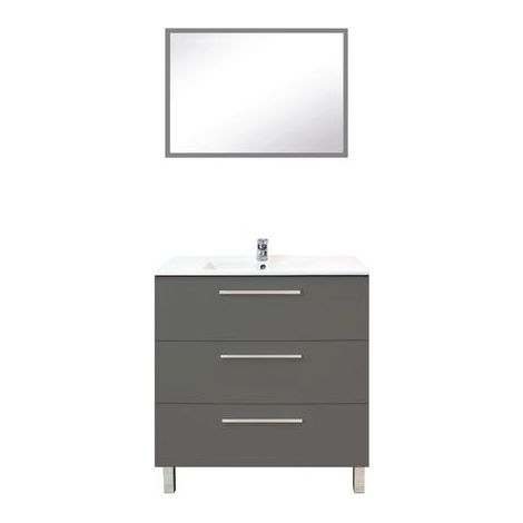 ONDEE ZEN - Meuble de salle de bain à poser PALLAS - 80cm - Gris - Mélaminé - Livré en kit (1/3)