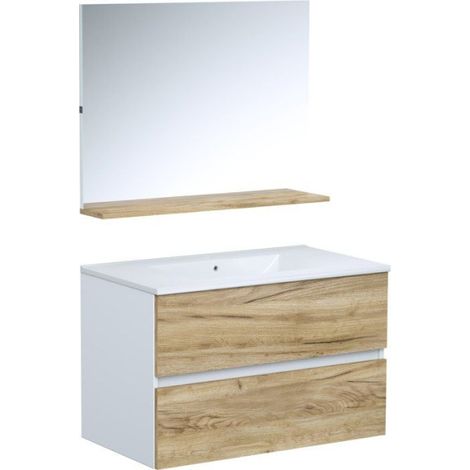 Ensemble meuble de salle de bain - Vasque - Bois - L80 x P45 x H50 cm - Miroir - MONZA (1/4)