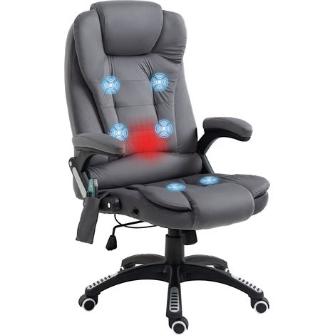 Vinsetto Bürostuhl mit Massagefunktion Ergonomischer Chefsessel mit Heizfunktion, Liegefunktion, Wippfunktion Höhenverstellbar 360° Drehbar Computerstuhl mit Seitentasche, Samtoptik, Dunkelgrau