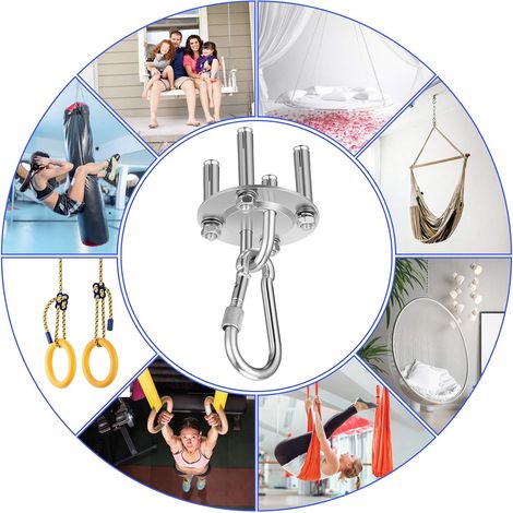 Crochet De Plafond, SUS304 Acier Inoxydable Lourds Crochets de Suspension, 4 Vis de Fixation pour Béton Bois Ensembles, Yoga, hamac, Chaise accrochante, Capacité Jusqu'à 400kg (1PCS Argent) (1/4)