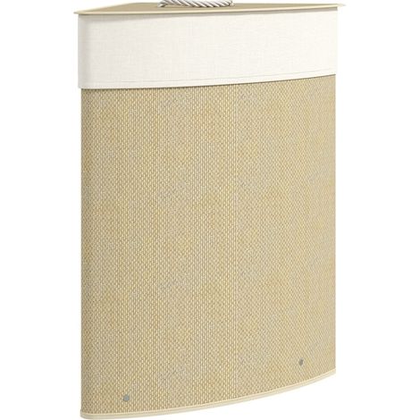 Cesto para ropa sucia de esquina de bambú 55 L con bolsa de tela y estructura metálica crema (1/5)