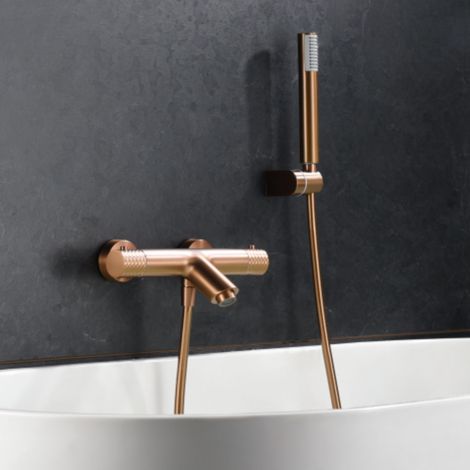 Imex - Grifo Ducha y Bañera Termostatico Oro Rosa Serie Génova