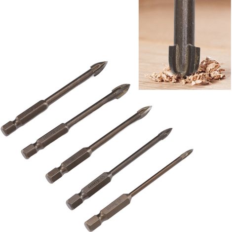 Set aus 5 Kreuz- und Dreieckbohrern zum Bohren von Löchern in Glas, Keramik, glasierten Fliesen, Vollkeramikfliesen und Holz multifunktionales Werkzeug zum Öffnen von Löchern. (1/5)