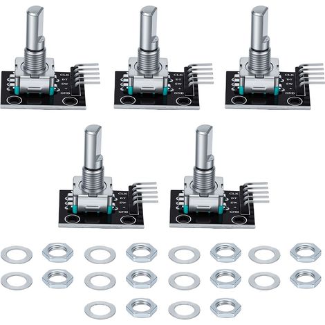 10 unità di encoder rotativo KY 040 con contatore di impulsi a rotazione di 360 gradi, rondella piatta e dado esagonale. (1/5)