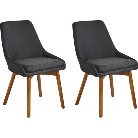 Conjunto de 2 sillas de comedor negro tela de poliéster con patas de madera maciza oscura asiento acolchado Melfort (1/5)