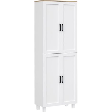 Armoire de cuisine hauteur 170 cm buffet haut avec 4 portes et étagères ajustable, design moderne, blanc (1/5)