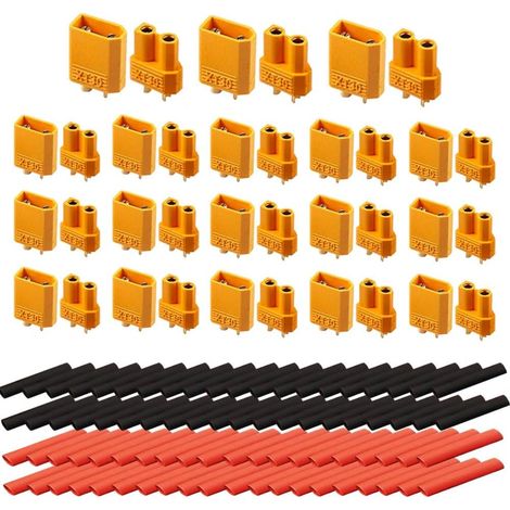 (15 pairs of 30 pieces, high current connector for RC Lipo battery, XT30 male female adapter, XT30 female round plug, 60 pcs heat shrink tubing.
