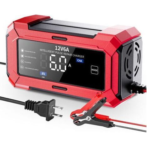 rougeChargeur 12 V 6 A pour batteries de voiture, batteries de moto et chargeur intelligent 12 V compatible avec les batteries au plomb-acide (1/4)