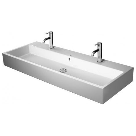 Lavabo DU Vero Air 1200 mm, blanc, sans trop-plein, avec bonde de trop-plein, 3 tuyaux d'évacuation, à poser au sol