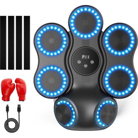 Boxe Mural Musique, Boxing Machine Intelligent Bluetooth avec Ecran LED, 9 Vitesses Réglables, 11 Modes D'entraînement, Cible de Frappe Murale, Equipement de Fitness Connecté Pour Adultes et Enfants (1/5)