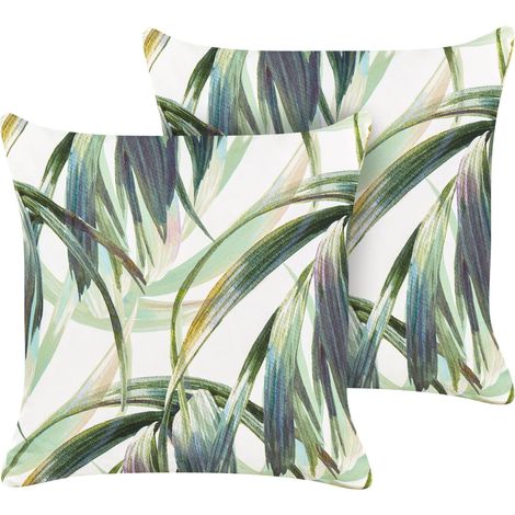 Gartenkissen 2er Set CALDERINA Pflanzenmuster 45 x 45 cm Grün