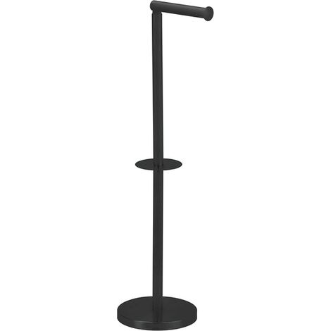 Porte-papier toilette sur pied, noir mat, 15 x 60 x 15 cm (1/4)
