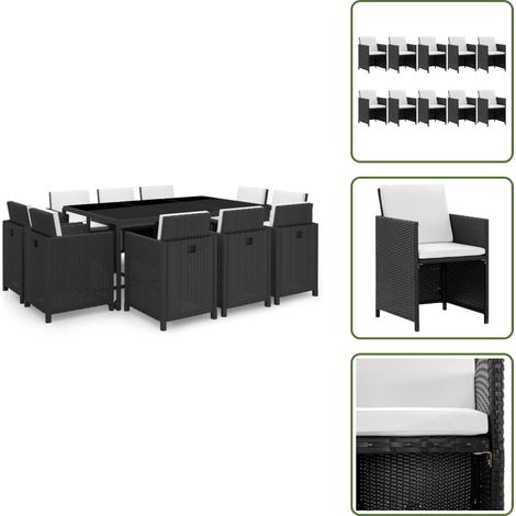 Muebles de jardín - vidaXL Set comedor de jardín 11 piezas y cojines ratán sintético negro - Mesa de ratán