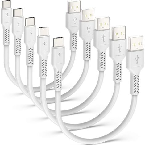 Câble USB C Court [20cm/0.2m, Lot de 5], USB Type C Chargeur Rapide 3A USB-A vers USB-C Câble pour Samsung Galaxy S10 S9 S8, Huawei P20 - Blanc (1/5)