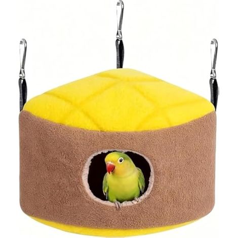 Petit nid d'oiseau chaud pour l'hiver, lit pour perroquets, cage à suspendre, hamac cachette, cadeau pour perruche, perruche, calopsitte, conure, hamster (jaune) (1/5)