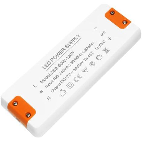 Transformer 220V 12V LED 60W, LED Driver Power Supply 12v 60w 5A, led driver 12v, 220v 12v converter, AC to DC Voltage Converter Constant Transfo Adapter for G4, GU5.3, MR11, MR16