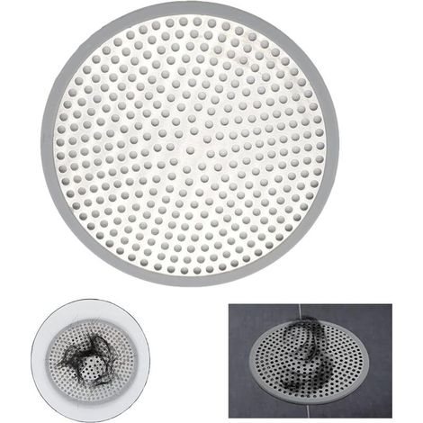 Attrape Cheveux Douche Filtre Evier Cuisine de Rond en Acier Inoxydable Argenté Grille Evier Anti-Obstruction pour Douche de Salle de Bain, pour Salle de Bain et Cuisine 12 x 12 cm
