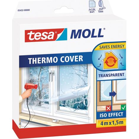 Tesa Moll Thermo Cover Window Pellicola Isolante per Finestre - Isolante Termico Trasparente per le Finestre - Include Nastro Biadesivo per Una Facile Installazione - 4 m x 1.5 m