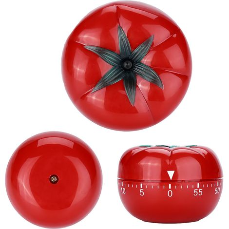 Minuteur mécanique 60 min en forme de tomate, aide de cuisine et pâtisserie, 6,3 x 4,5 cm, minuterie de cuisson rétro pour four et préparation culinaire. (1/5)