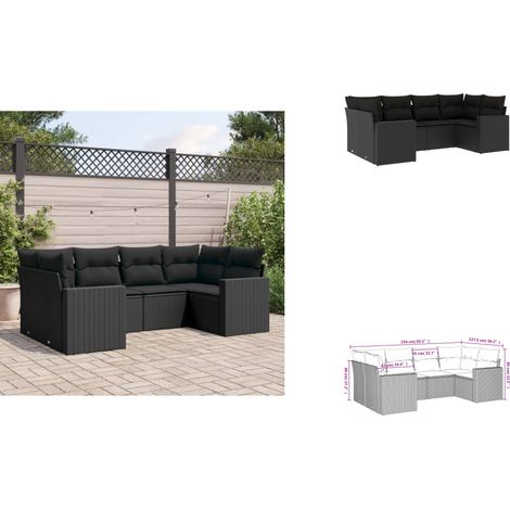 6-tlg. Garten-Sofagarnitur mit Kissen Schwarz Poly Rattan - Gartensorgsgarnitur - Outdoor Möbel - Lounge Set - Rattan Sofa - Gartenstuhl (1/3)