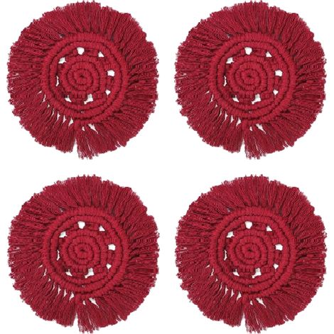 Sous-Verre - Coton Bio Tissé Main - Protection Table Bois - Style Boho Minimaliste - Lot de 4 (1/5)