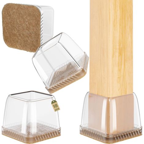 18pcs Protection Pied de Chaise Carré, Protege Pied de Chaise Silicone, Patin de Chaise Transparent Patins pour Chaises avec Feutre, Tampon de Solpour Sols en Bois Dur et Carrelage 28-35mm (1/5)