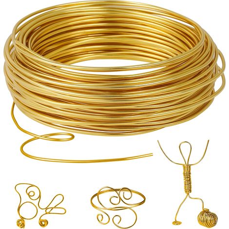 2 Stück Aluminium-Basteldraht 2 mm x 10 m, flexibler silberner Aluminiumdraht, Aluminiumdraht für Bastelarbeiten und Schmuckherstellung (Gold)