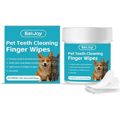 Lingettes jetables pour le nettoyage dentaire des animaux de compagnie, adaptées aux chiens et aux chats - Lot de 50 (1/5)