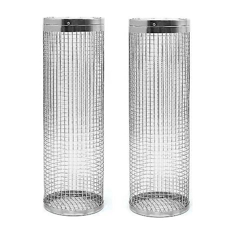 Set di 2 cestelli per griglia con ruote, gabbia in acciaio inox per carne, pesce, gamberi, verdure, colore argento, 31 cm (1/5)