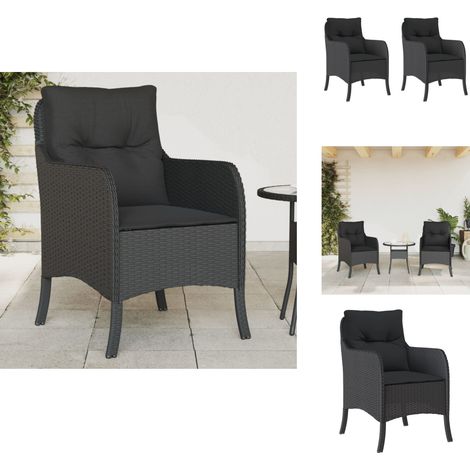 Chaises de jardin avec coussins lot de 2 noir résine tressée - Chaise De Jardin - Fauteuil De Jardin - Mobilier De Jardin - Meubles De Jardin - Salon De Jardin (1/5)