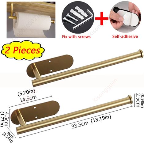 (Lot de 2 supports longs dorés) Porte-essuie-tout, porte-papier toilette, distributeur de mouchoirs adhésif, accessoires de rangement pour salle de bain (1/5)