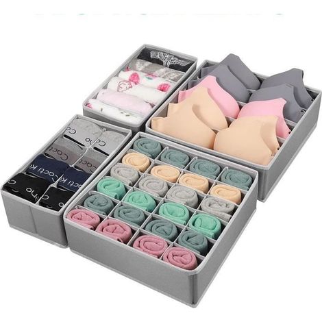Organisateur de Tiroir - Non-tissé - Noir Lin - Pack de 4 - Rangement sous-vêtements - Design contemporain (1/4)