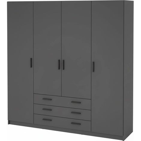 Armadio Con 4 Ante E 3 Cassetti Armadietto Multiuso Con Barra Appendiabiti E 8 Ripiani Di Cui 6 Regolabili Design Moderno Extra Capiente Camera da Letto Lavanderia Ingresso 195,5 x 49,6 x 200,4 Cm Gri