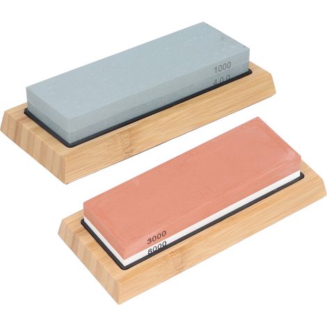 Kit de pierres à aiguiser 2 pierres 400/1000 3000/8000 meule lissage avec socle bois 4 tampons antiglisse 1 pierre d'aplanissement (1/5)