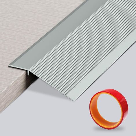 Barre de transition de sol en aluminium, 0,9 m x 100 mm, profilé de transition en aluminium avec long ruban adhésif, chevauche la hauteur entre 8 et 40 mm (gris) (1/5)