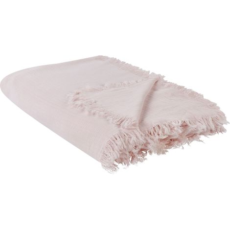 Couvre-Lit Plaid en Coton 150 x 200 cm avec Pompons Couverture Rose Halpola