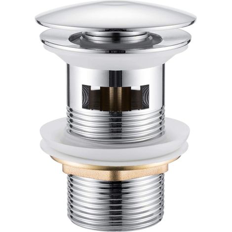 Universal Basin and Sink Waste Plug Chrome Pop Up Drain Brass - With Overflow System, G1 1/4 (1/5)