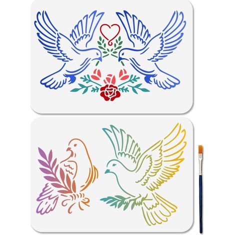 2 Pochoir Colombe de la Paix Pochoirs D'Amour Pigeons pour Peinture 29.7×21cm Modèles D'Artisanat Rose Olive avec Pinceau pour Bricolage Artisanat Sur Mur en Bois Décoration D'Intérieur (1/5)