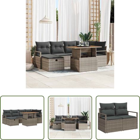 vidaXL Canapé gris - Ensemble de canapé de jardin 7 pcs Gris polyrotin (1/5)