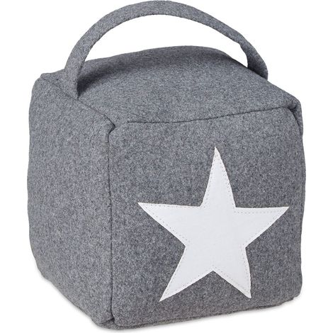 Cale Porte, Design étoile, en Tissu, butoir avec poignée, Haut, décoratif, H x L x P : 20 x 15 x 15 cm, Gris (1/5)