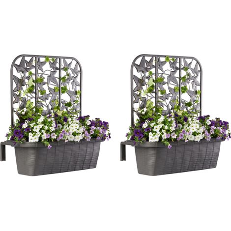 Set de 2 jardinières de balcon en plastique gris – Dimensions L 60 x l 22 x H 64 cm – Capacité 13,2 L – Supports réglables pour balustrade – Bama (1/5)