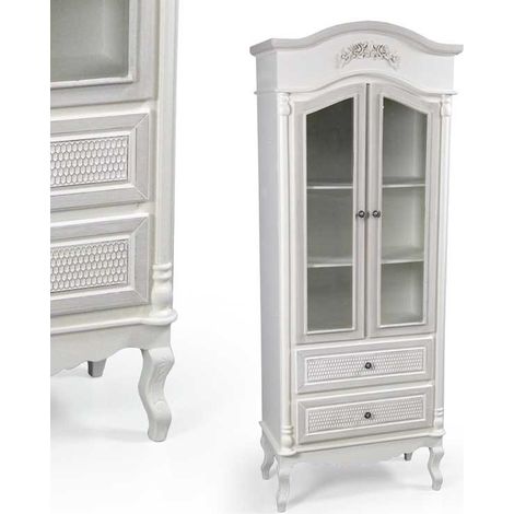 CREDENZA ELEGANT CON 2 CASSETTI E VETRINA 70X39X190 CM COLORE BIANCO (1/2)
