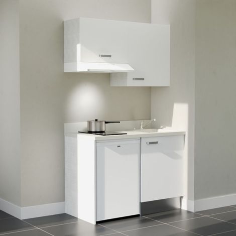 Kitchenette K01L - 120 cm - plan monobloc évier intégré Snova- évier à droite - Façades Blanc + Electroménager inclus coloris Blanc (1/5)