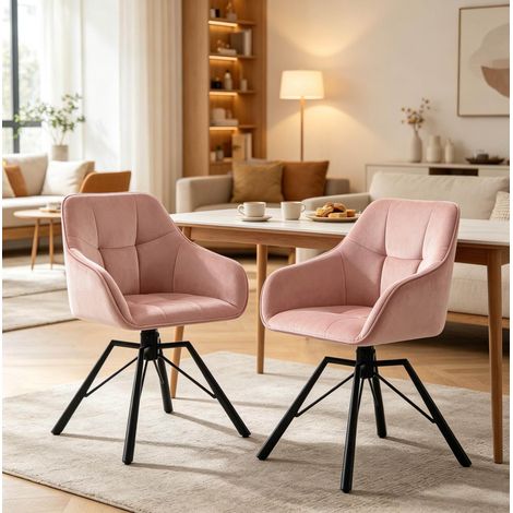 Sillas de comedor giratorias pack de 2, con reposabrazos, terciopelo rosa y metal HAVRYA (1/5)