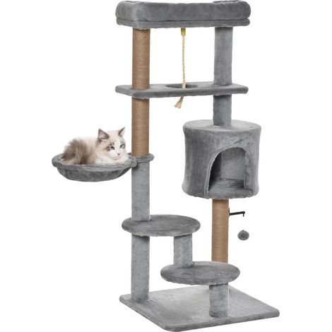 Árbol para gatos, diseño multinivel, elementos de juego interactivos, gris, 48x48x120 cm (1/2)