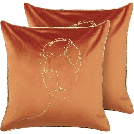 Dekokissen 2er Set CROCUS Samtstoff 45 x 45 cm Orange Abstraktes Muster