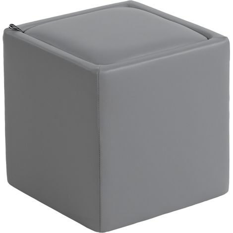 Pouf Coffre de Rangement Carré 44L Repose-Pieds Tabouret Siège Faux Cuir avec Couvercle Rabattable 40x40x40cm Gris (1/5)