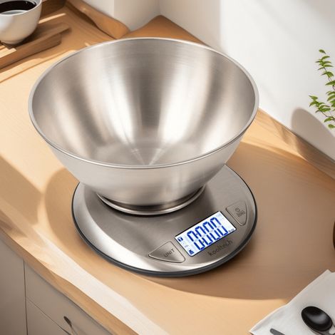 Balance de Cuisine Numérique 5000g/1g – Bol Inox Amovible. Écran LCD Rétroéclairé, Fonction Tare. Modèle (Gris). (1/5)