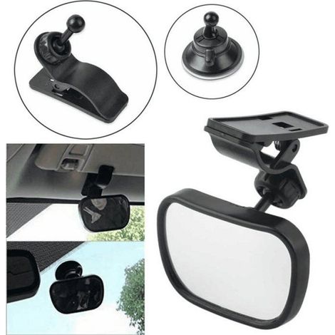 Rétroviseur pour siège arrière voiture, 360 degrés pivotant, 2 montages par ventouse et clip, lot de 2, acrylique incassable, noir (1/4)